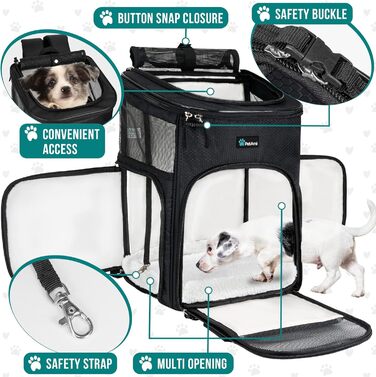 PetAmi Рюкзак-переноска для собак та котів, чорний, для подорожей, з вентиляцією, м'які стінки