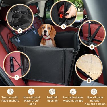 KYG Extra Stable Waterproof Non-Slip Dog Car Seat - Scratch Resistant with 4 Straps for Rear Seat - Reinforced Car Seat for Pets (M - 58x55x36cm)