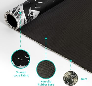 Чорне абстрактне килимок для миші з морем, 80x20 см - килимок для миші з текстурою хвилі, антиковзаюча гумова основа, великий килимок для столу для офісу та дому