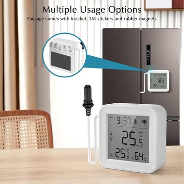 eMylo Thermometer Indoor/Outdoor, Hygrometer Wi-Fi App Alert, Data Export Freezer Aquarium Thermometer Digital for Refrigerator, Aquarium, Baby Room, Aquarium Accessories, White 5.6 * 5.6cm