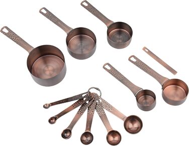 Copper Measuring Cups and Spoons Set, Stainless Steel Measuring Cups and Spoons Set for Baking and Kitchen, Cute Metal Measuring Cups and Spoons with Leveler and 1/8 Cup