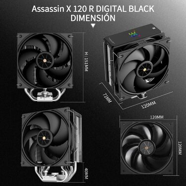Thermalright Assassin X 120R Black - Кулер для CPU з цифровим дисплеєм, підтримка AM4/AM5, Intel LGA1851/1700/1150/1151/1200