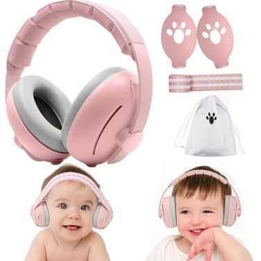 Дитячий навушник-захист від шуму 2-в-1, регульовані навушники, захист від шуму до 48 місяців, капсульний захист для новонароджених, рожевий