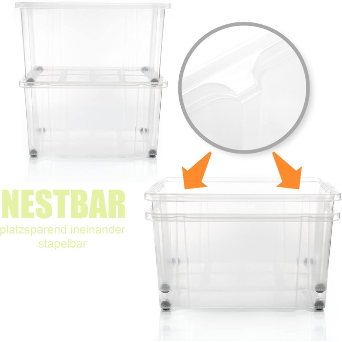 BigDean 2-Pack 60L Storage Boxes with Lid, Large Transparent - Stackable, Robust Box, BPA-Free - Rollable Stack Box with Secure Click Closures - Made in Germany (Green)