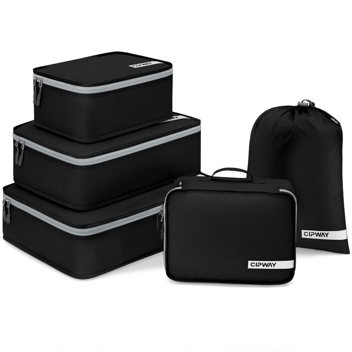Органайзер для валізи Cipway, 5 шт. - кубики для одягу, нейлон, сірий (5PCS, чорний)