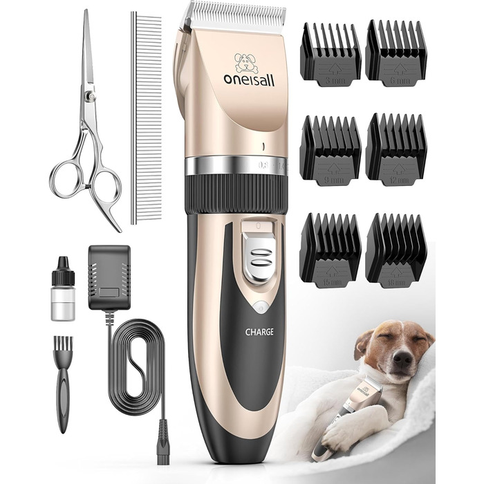 Oneisall Professional Pet Hair Clipper - Cordless Dog & Cat Grooming Kit - Electric Hair Trimmer with Gold Finish