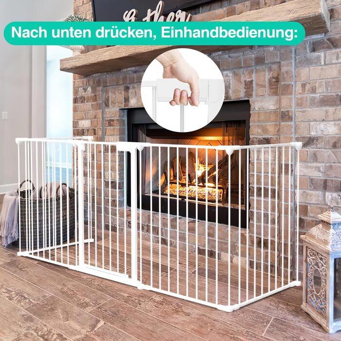 Захисне ґратка для каміну, 310 см, металева, з дверцятами. Захист від вогню, сітка-бар'єр, для дітей, білий.