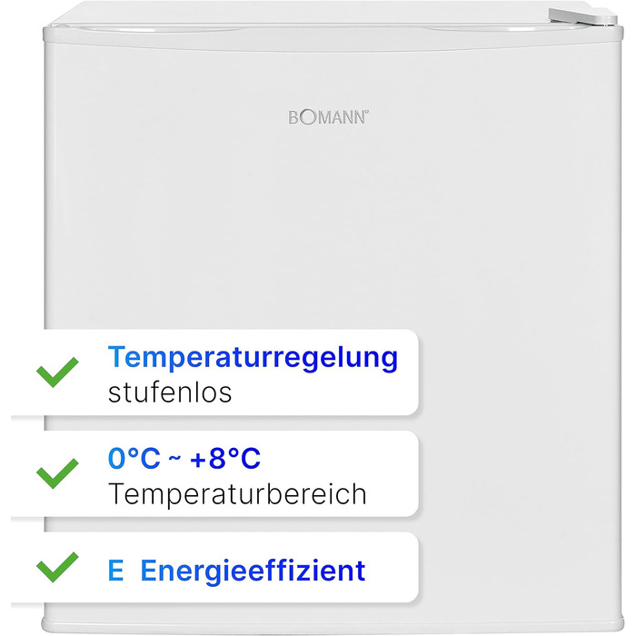 Холодильник Bomann Mini KB 7346: 42 літри, для офісу, кемпінгу та геймінгу | Тихий (39 dB), з можливістю зміни дверцят | 51x45x45 см