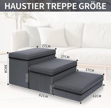 Сходинка для тварин Haustiertreppe: компактна складна сходинка для собак та котів, 3 сходинки, сіра, вантажопідйомність 30 кг