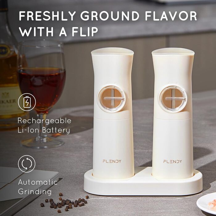 Gravity Electric Salt and Pepper Grinder Set, 2-Piece Set Rechargeable Electric Salt and Pepper Shakers with USB-C Charging Station, Electric Spice Mill for Dry Spices