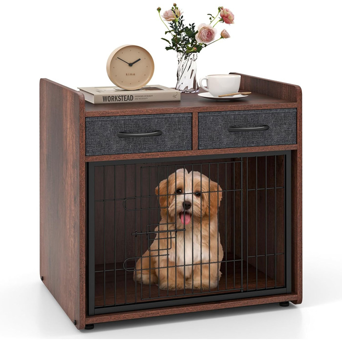 Клітка для собак GOPLUS з 2 висувними ящиками, замок, для собак маленьких та середніх порід, 62x49,5x63 см