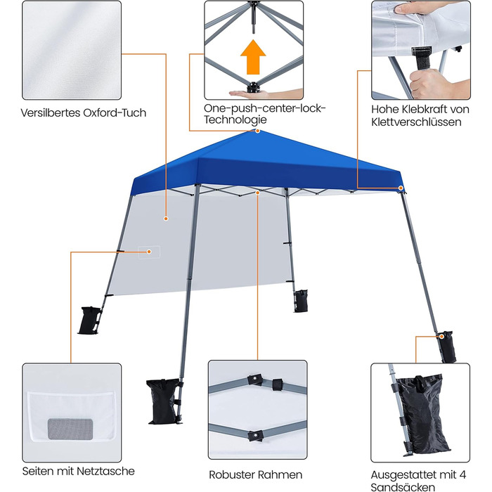 Yaheetech 3x3m Pop-Up Gazebo, Folding Canopy, Waterproof with 1 Side Wall, One Push Garden Gazebo with Carry Bag, UV Protection, Foldable Tent for Camping, Festivals, Parties, Blue