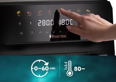 Фритюрниця повітряна Hisense HAF2700DCD, 2700 Вт, 11 л, 8 програм, антипригарне покриття, дисплей, енергоефективна, SyncServe, чорний, подвійний кошик