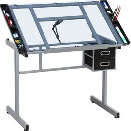 Yaheetech Adjustable Drafting Table - Tilting Glass Top Desk for Architects, Artists & Painters - 90cm x 60cm