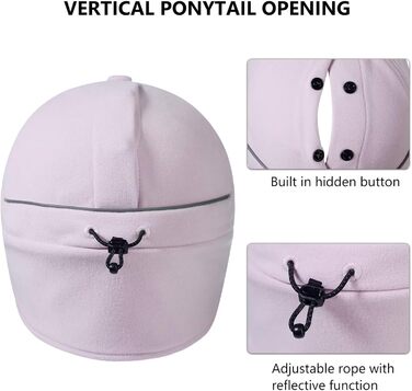 Муска для волосся GADIEMKENSD з флісу, відбиваюча зимова шапка з регульованим обличчям та навушниками (55-58, фіолетовий)