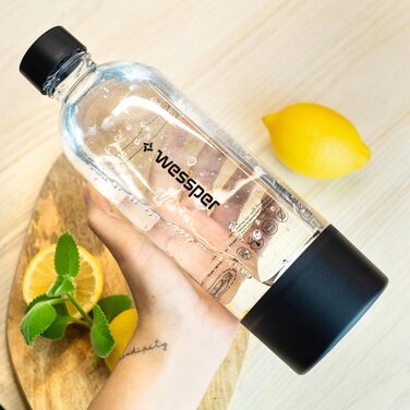 Wessper Машина для газування води, комплект 800 мл, PET-пляшки BPA-Free, 60л CO2 балон | Професійний карбонізатор води | Білий (Чорний, пляшка)