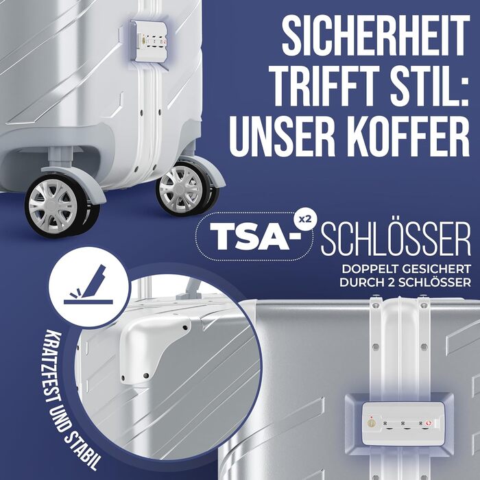 LETTOO Hartschalenkoffer середній 72L з алюмінієвим каркасом | Валіза-тролей з міцним корпусом та кріпленням для сумок [ВОДОНЕПРОНИКНА] Захист кутів (Срібний, валіза-тролей 24 дюймів)