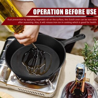OVERMONT Grill Pan Cast Iron - Cast Iron Skillet 19.5cm - Steak Pan Frying Pan with Handle - for Gas Grill (9.6Inch-24.5cm)
