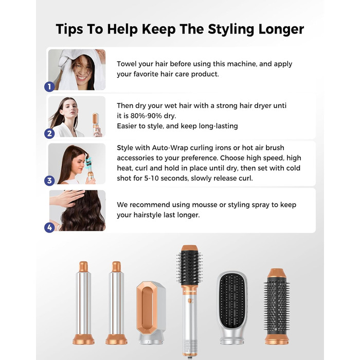 Atopskins Фен-щітка 6 в 1: стайлер для волосся, фен, щипці для завивки, випрямляч, об'єм, локони