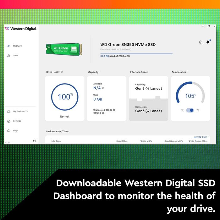 WD Green SN350 2TB NVMe SSD - Внутрішній SSD накопичувач M.2 2280, PCIe Gen3, QLC, до 3200 МБ/с