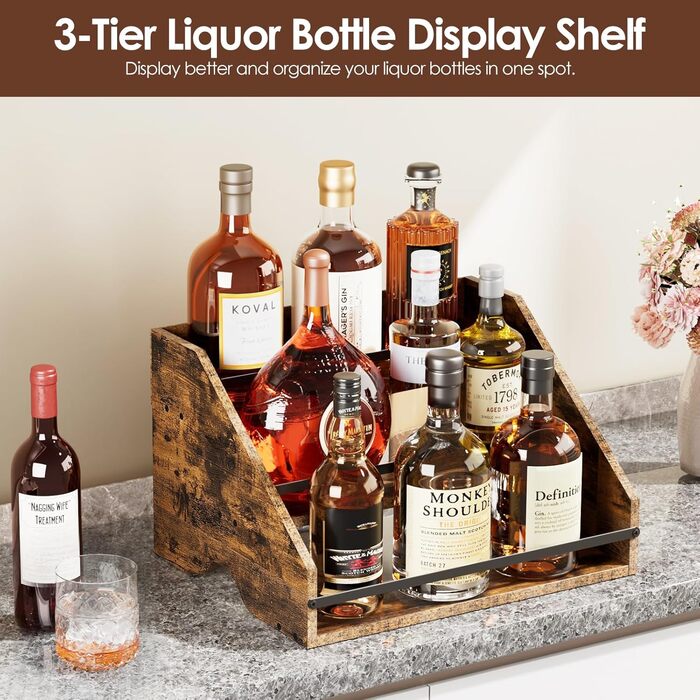 Nuovoware Schnapsflaschenregal, Bar Shelf for Schnapps Bottles, 3-Tier Schnapps Cabinet Wine Rack, 12-Bottle Bar Cabinet, Mini Bar Home Retro for Schnaps, Counter Wine Shelves, Bar Display, Wood