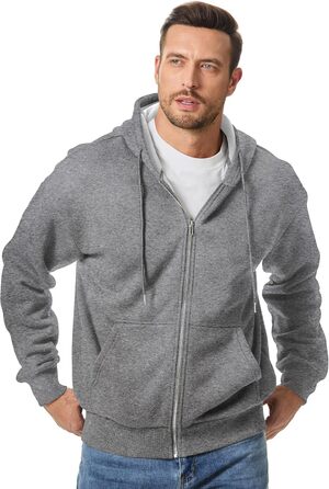 Світшот JMIERR чоловічий з капюшоном, бавовна, однотонний, на блискавці, з кишенями, сірий (A2, L)