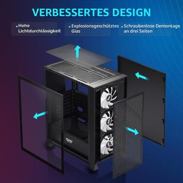 Ігровий корпус darkFlash DRX70 ATX Mid-Tower, 3x120мм RGB вентилятори, загартоване скло, Mesh-панель, чорний