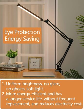 LED лампа настільна з регульованим шарніром, USB, диммування, захист очей, 3 режими, 10 рівнів яскравості, функція пам'яті для дому та офісу