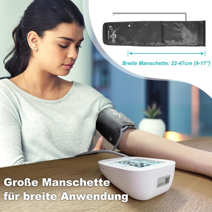 Цифровий тонометр на плече для дому, з регульованою манжетою та підсвічуванням дисплея (для людей похилого віку), білий
