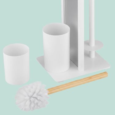 Набір для туалету Relaxdays: тримач туалетного паперу, щітка, тримач рулонів, білий/натуральний, 65 x 21 x 18 см