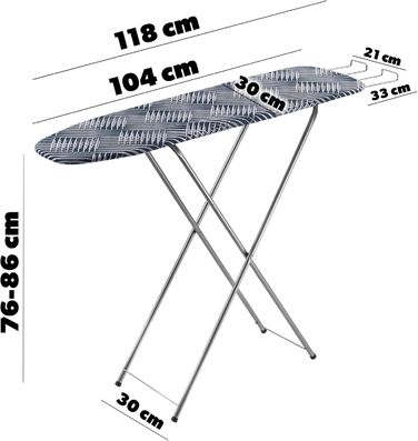 КADAX Прасувальна дошка з полицею, 104x30 см, дошка для прасування з парою та відкидною полицею для праски, компактна прасувальна станція з підкладкою з піни