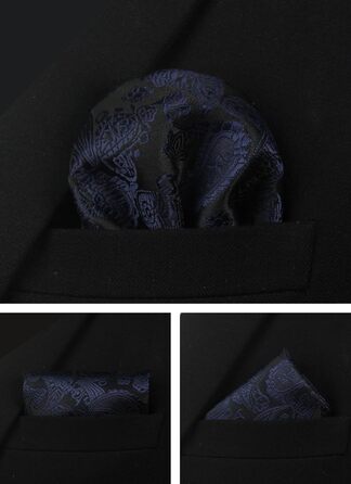 Набір краваток з квітковим візерунком Paisley для чоловіків: краватка, нагрудна хустинка, затискачі для краваток, затискачі для краваток, запонки. Подарунковий набір, темно-синій