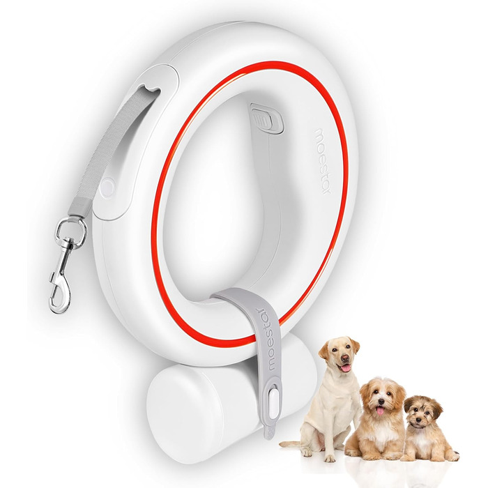 Висувна поводок для собак, ручне кріплення, 3 м, без спутанню, з тримачем для пакетів, для середніх та маленьких собак (чорний/зелений) (білий/червоний)