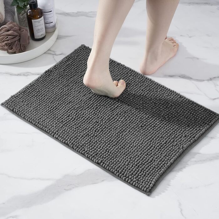 Килимок для ванної кімнати Decomira, 40x60 см, темно-сірий, з антиковзким покриттям, придатний для прання, з м'якої тканини Chenille | Килимок для душу, ванни, унітазу, декор