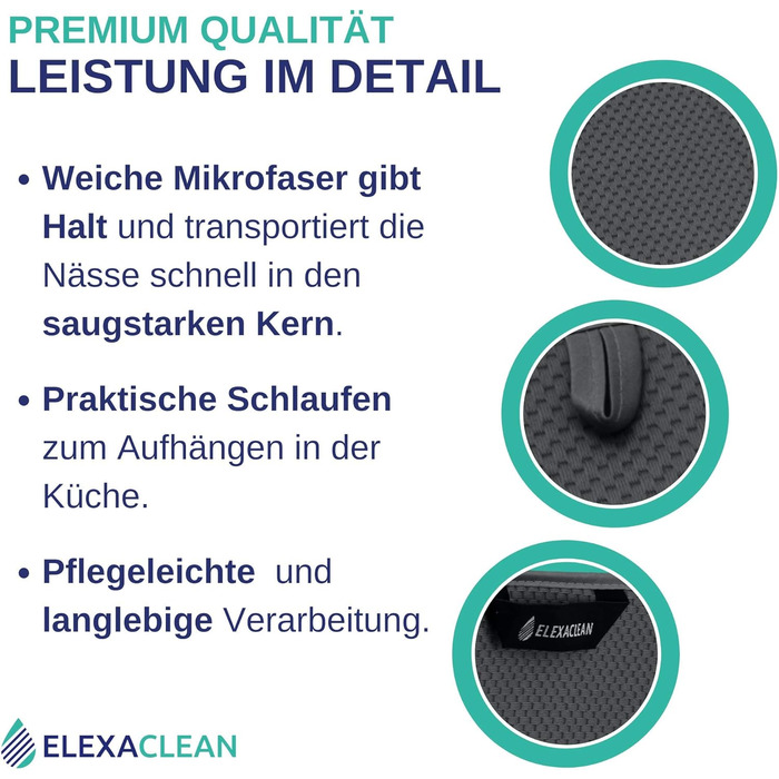 Підставки під посуд ELEXACLEAN (2 шт, антрацит/темно-сірий, 44x41 см) з мікрофібри для кухні та мийки – швидковисихаючі підставки під посуд, комплект 2 шт