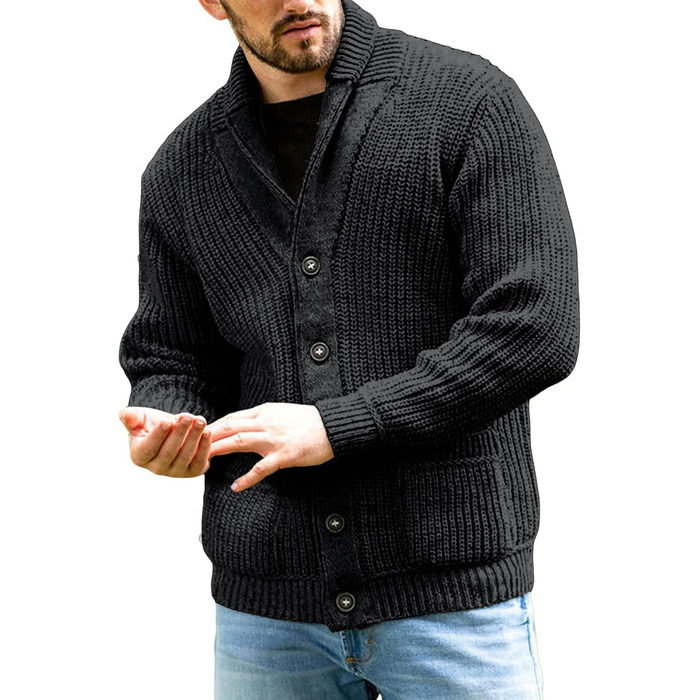 Чоловічий кардиган Runcati з грубого в'язання, великий розмір XL, з коміром-шарфом, на ґудзиках, стильний, чорний