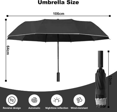 Міцний парасолька-вертушка з 40 спиц, автоматичний парасолька Knirps, діаметр 105 см - для жінок та чоловіків (Чорний)