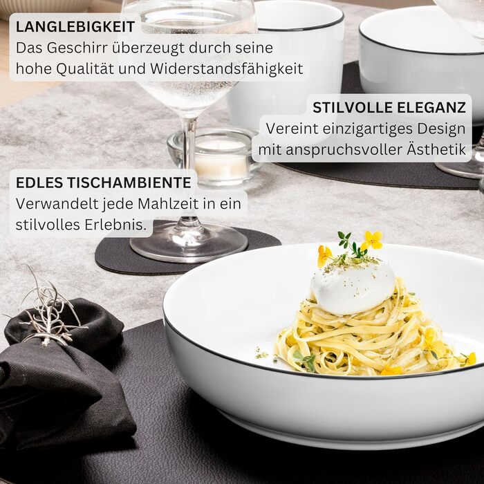 SÄNGER Marlo Black Rim: 30-ти елементний сервіз для 6 осіб (посуд) | PREMIUM COLLECTION