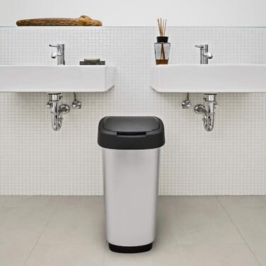 Відро для сміття Rotho Twist 50л з кришкою, чорне/срібне, BPA-free, PP пластик, 50 літрів