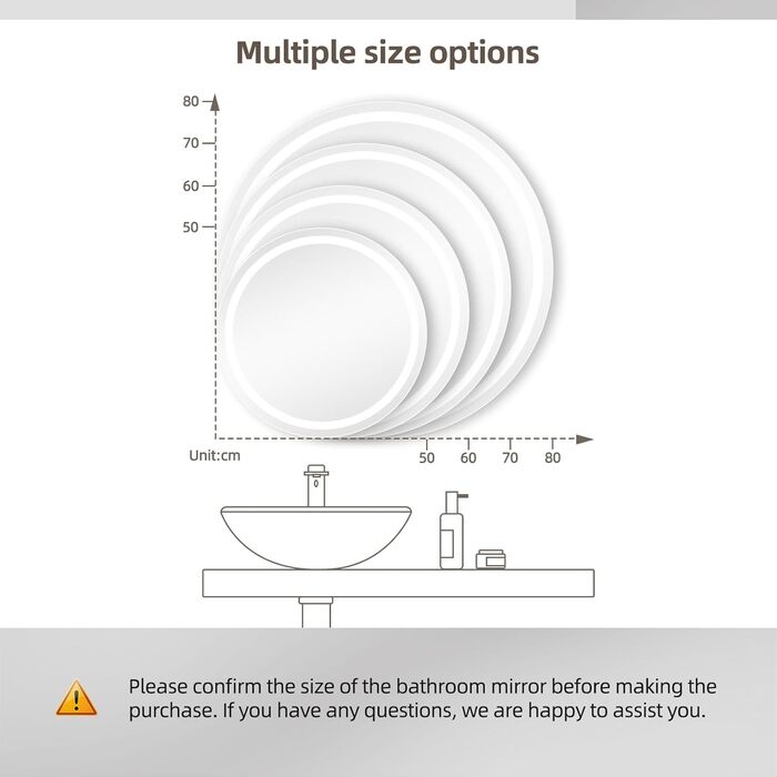 Дзеркало для ванної кімнати Dripex круглої форми з підсвічуванням LED, сенсорне керування, регулювання яскравості, 3 кольори світла, запобігання запотіванню, 60x60 см
