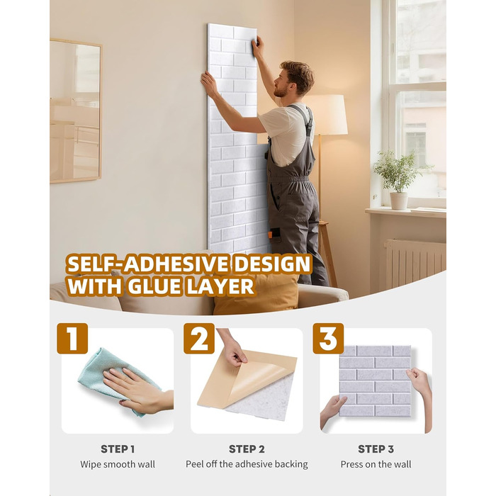 Акустичні панелі Jamelo 3D цегла самоклейні, 30x30x0,9 см, 12 шт. — звукоізоляція та декорування стін для студії, спальні та офісу (світло-сірий)