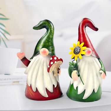 HONGLAND Garden Gnome Statue for Outdoor Use, Metal, 18 inches, Gnome Figure, Decorative Props for Vacation, Christmas, Lawn, Patio, Yard, Garden Decoration, 2 Pack