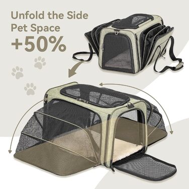 Транспортна сумка для котів та собак Petsfit, розширювана переноска з плечовим ременем, сумка-переноска для собак та котів, авіапереноска, оксфордська тканина, S/Зелений/Двосторонній Зелений L/Двосторонній
