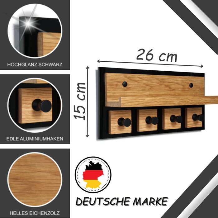 Сучасне ключниця Alakay з поличкою - блискуче дерев'яне ключниця чорного кольору для стильного зберігання ключів, підійде для дому чи офісу, практичне та елегантне