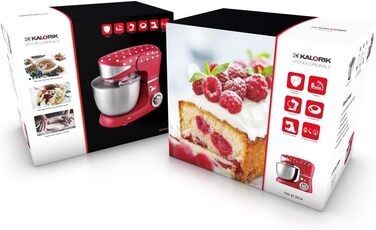 Kalorik TKG M 3014 Design Kitchen Machine with 5 Liter Stainless Steel Bowl, Die-Cast Stirring and Dough Hooks, 6 Speed Settings, Stainless Steel Whisk, Powerful 1000 Watts, Red