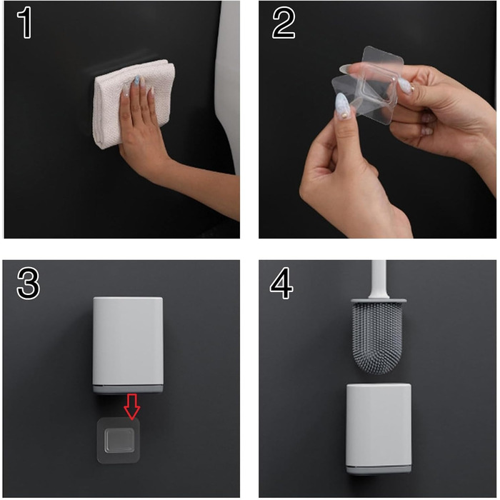 Силіконова щітка для унітазу Klobürste сірого кольору з кріпленням на стіну без свердління, швидковисихаючий тримач, настінний комплект