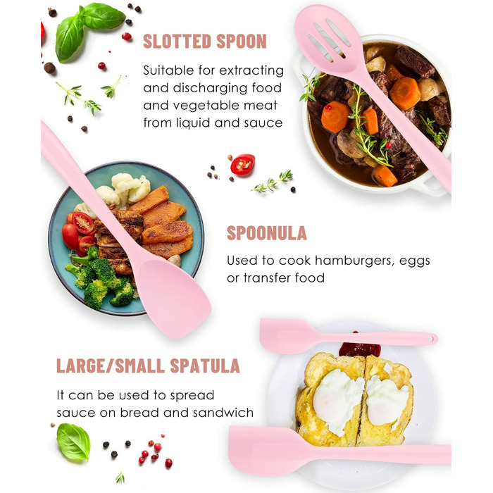 Набір кухонних аксесуарів з силікону, 12 шт., BPA-free, для антипригарного посуду, зелений (рожевий)
