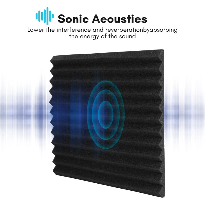 Самоклеящийся акустичний поролон Sonnewelt 5x30x30 см, 3D панелі для звукоізоляції та поглинання ехо, шумопоглинаючі плитки для студії, офісу та дому (48 шт, чорний, піраміда)