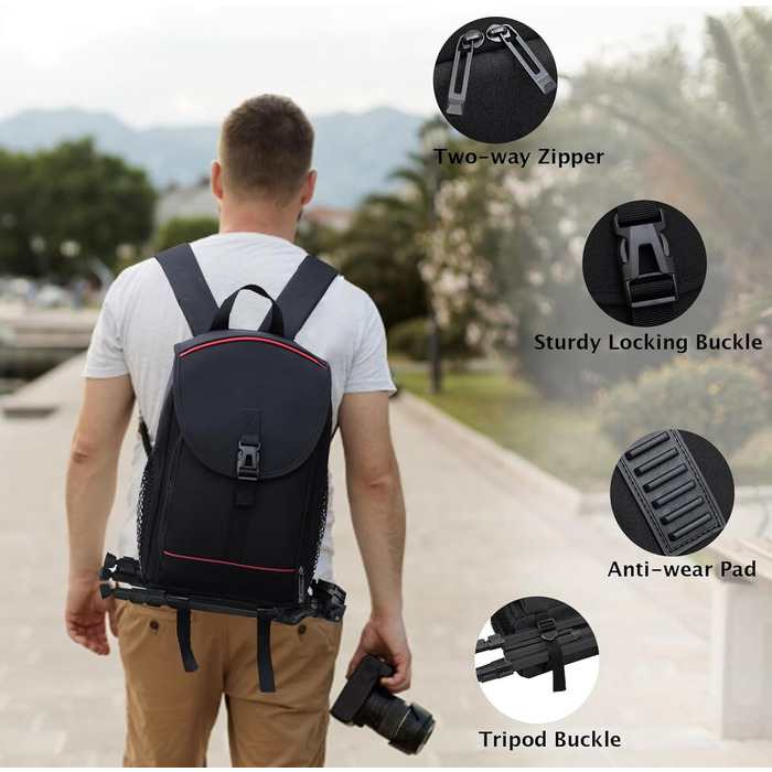 Рюкзак для камери: чорний фоторюкзак для DSLR/SLR з об'єктивом та аксесуарами