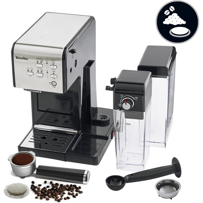 Breville Prima Latte II Espresso | Latte and Cappuccino Machine | 15-bar Professional Pump and Milk Frother | Silver [VCF108X], 19 Bar